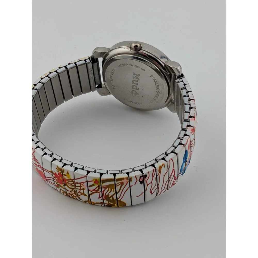 Mudd Watch Women 30mm Case Peace Sign‎ Dial Butterfly Stretch Band- New Battery
